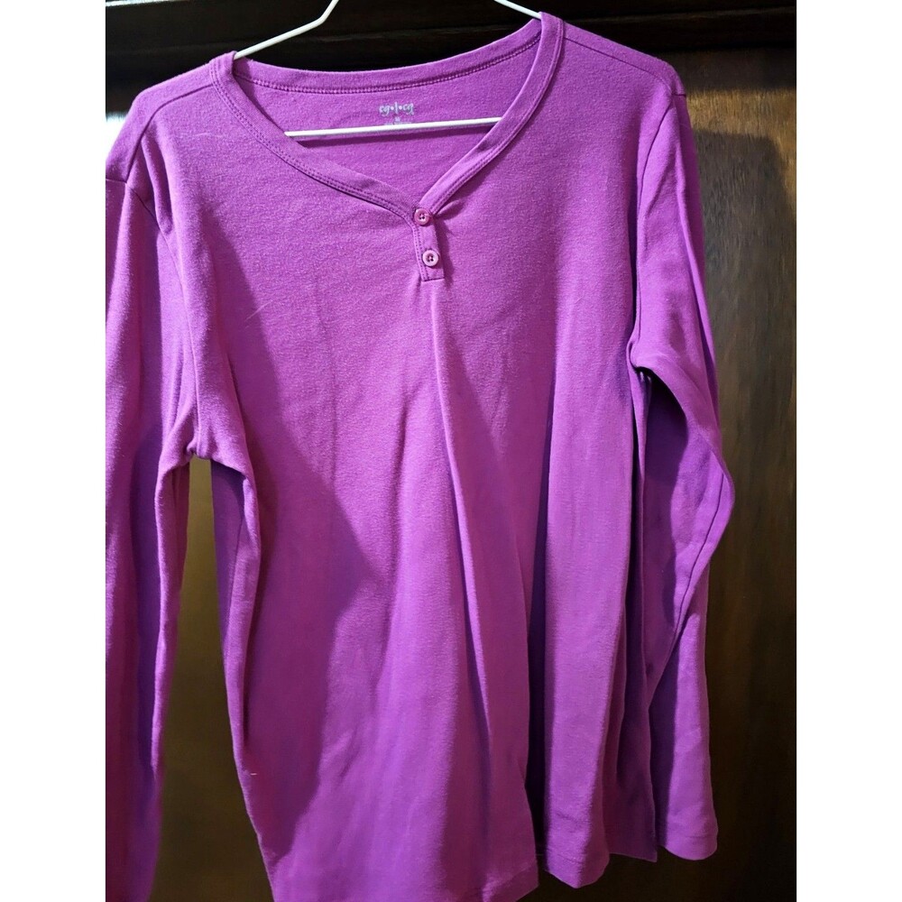 C.G Purple Henley Long Sleeve Top Womens M